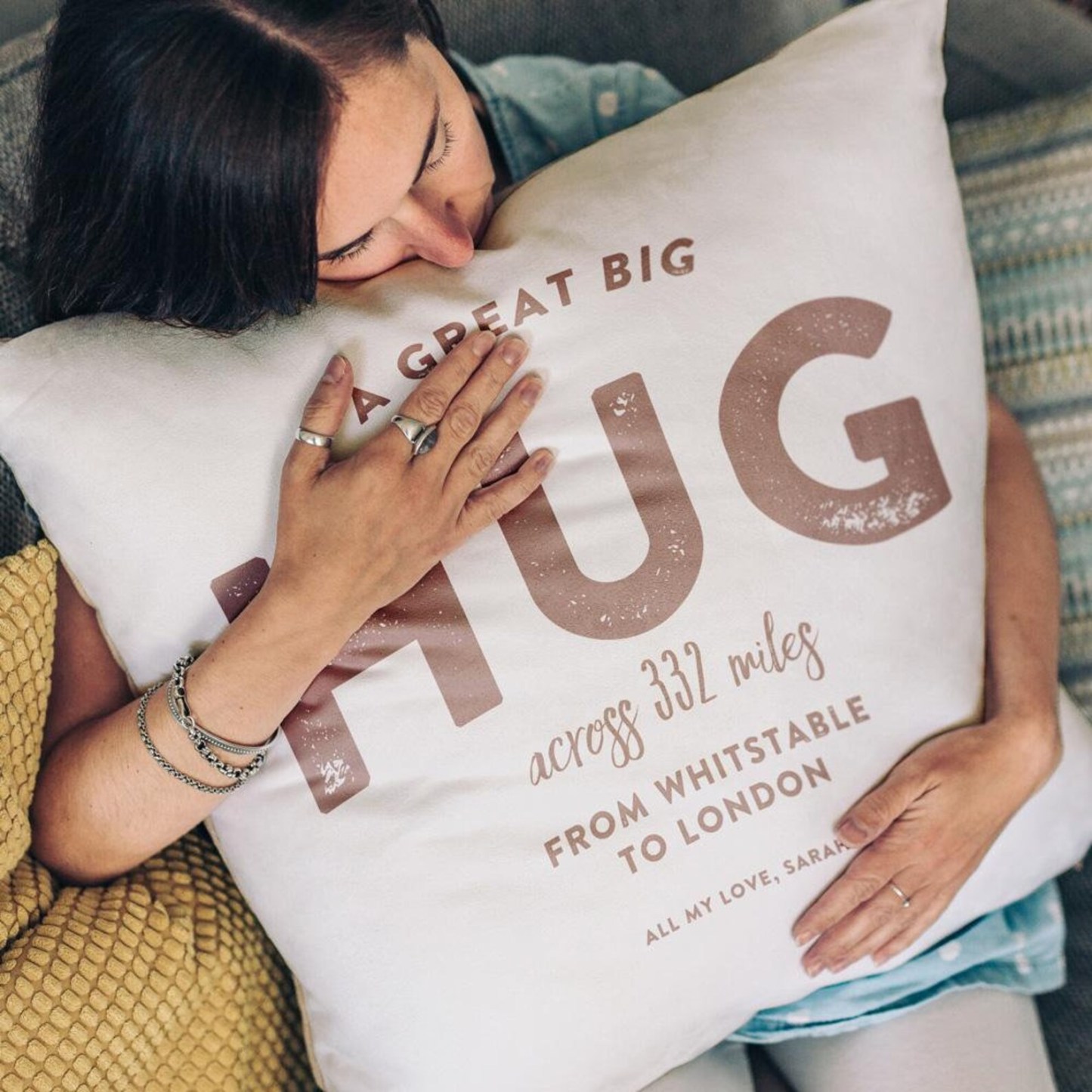 Personalised 'Hug Across The Miles' Cushion for Comfort & Unique | CWCush01