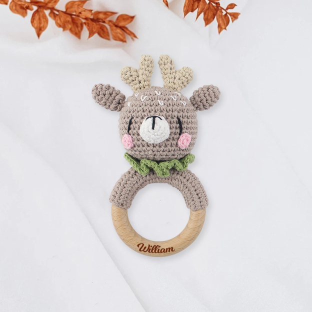 Personalized Knitted Wooden Baby Gripping Ring | CWToy11