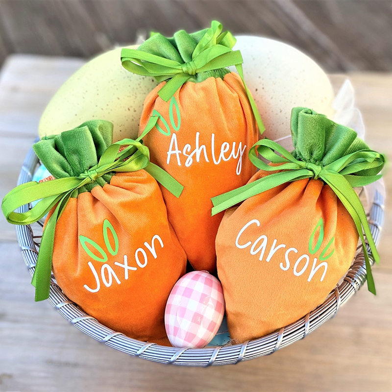 Personalized Name Easter Carrot Velvet Basket | CWEaster12