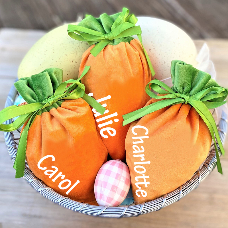 Personalized Name Easter Carrot Velvet Basket | CWEaster05