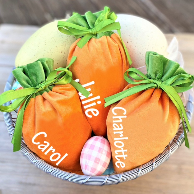 Personalized Name Easter Carrot Velvet Basket | CWEaster05