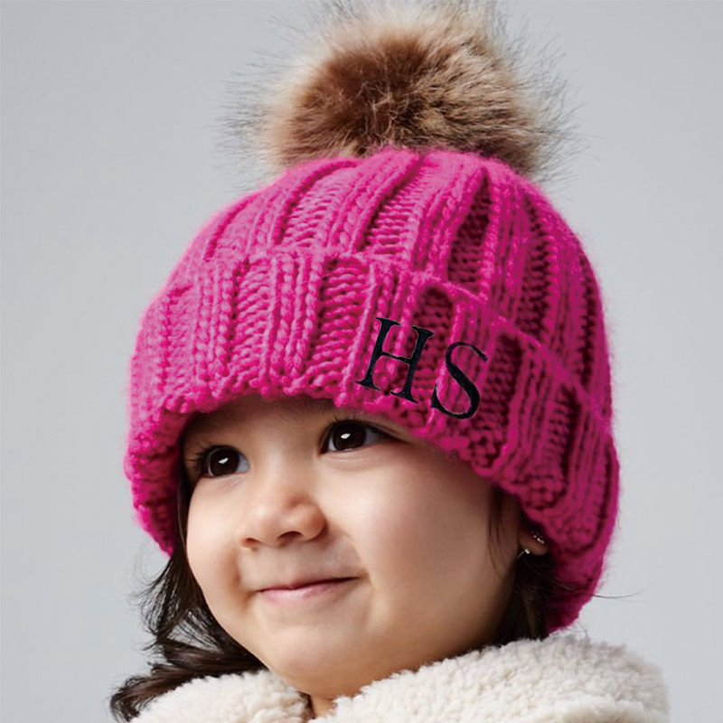 Personalized Embroidery Detachable Pom Pom Hat and Scarf for Comfort & Unique | HSKid05