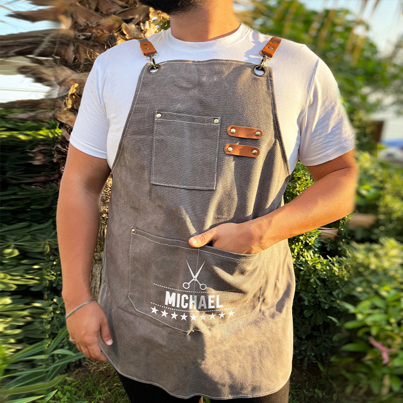 Personalized Name on Canvas Apron with Pockets for Unisex Adult | Apro