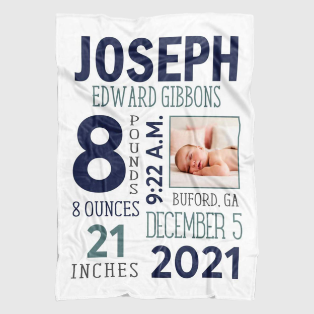 Personalized Baby Newborn Blanket with Birth Information | BKMS014