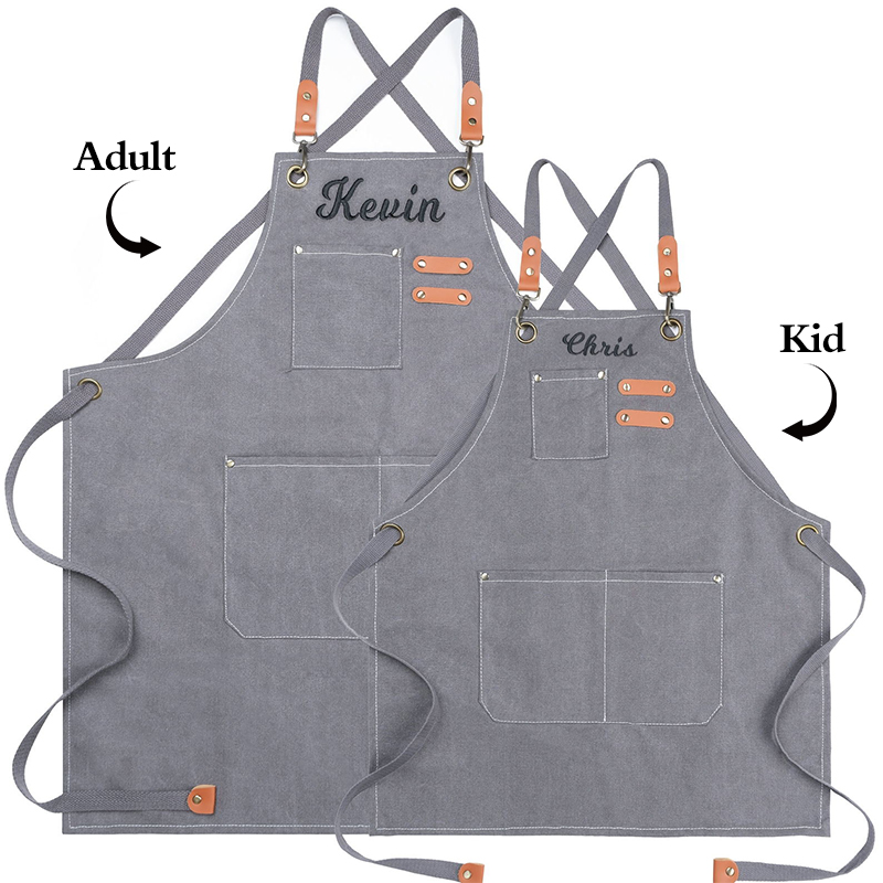 Personalized Embroidery Canvas Apron with Pockets for Unisex Adult | A
