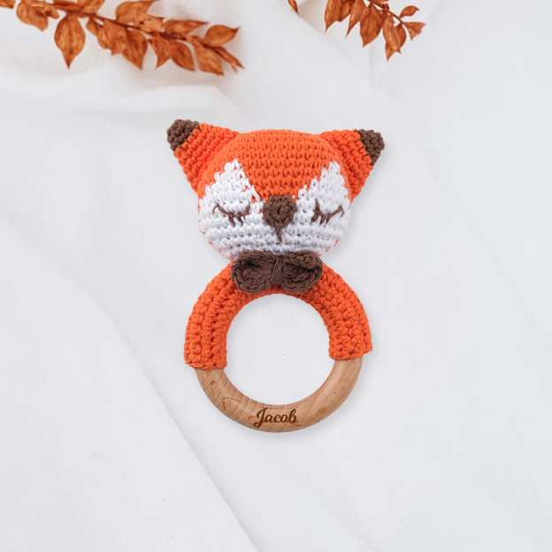 Personalized Knitted Wooden Baby Gripping Ring | CWToy11