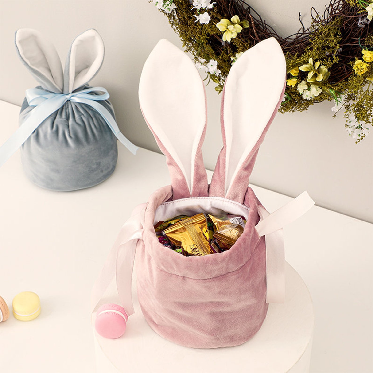 Personalized Name Easter Bunny Velvet Basket | CWEaster02