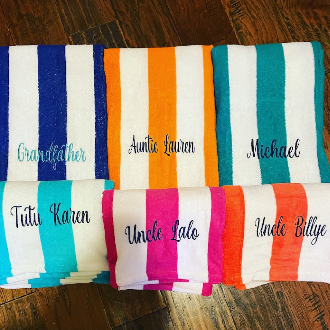 Personalized Striped Pool Towel for Summer & Beach | CWTowel52
