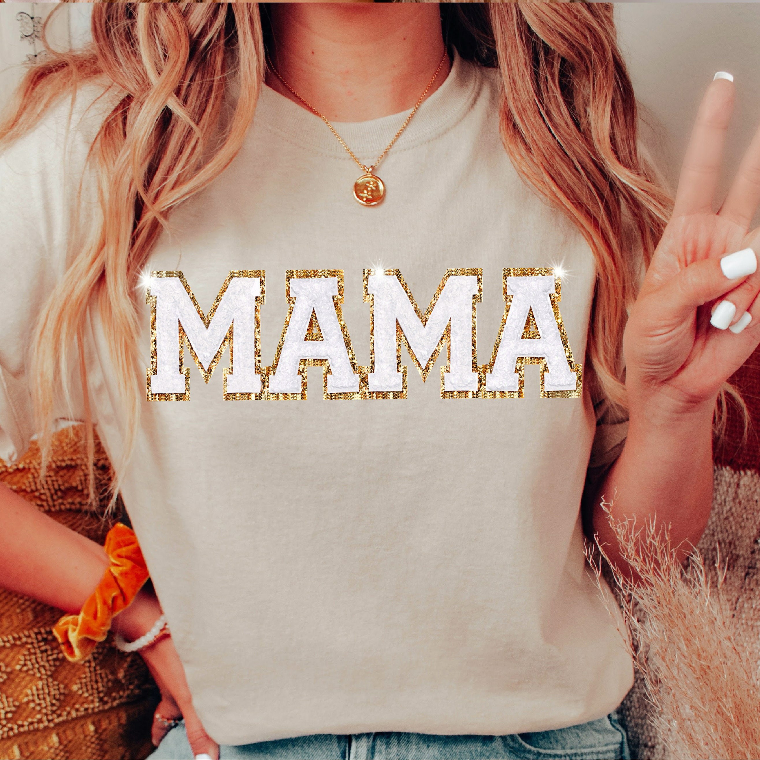 Personalized Varsity Letter Patch MAMA Nickname T-Shirts | CWCloth02