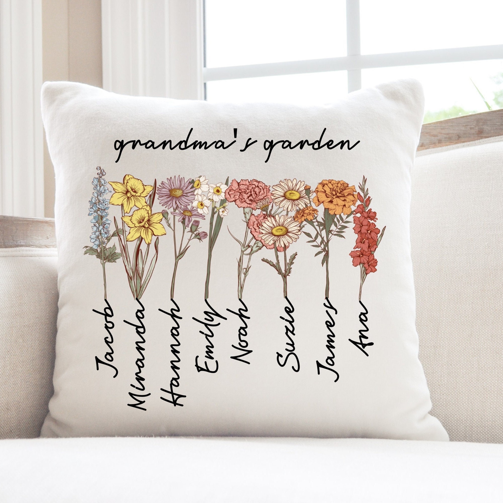 Personalised 'Grandma's Garden' Cushion for Comfort & Unique | CWCush06