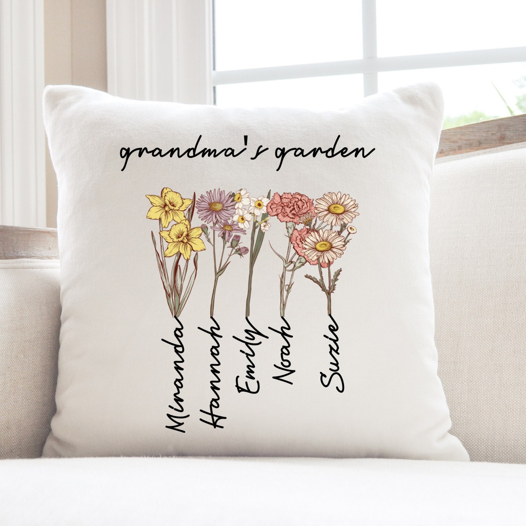 Personalised 'Grandma's Garden' Cushion for Comfort & Unique | CWCush06