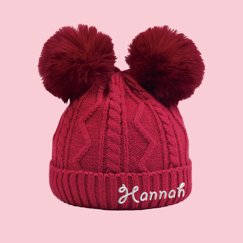 Personalized Embroidery Detachable Pom Pom Hat for Comfort & Unique | HSKid10