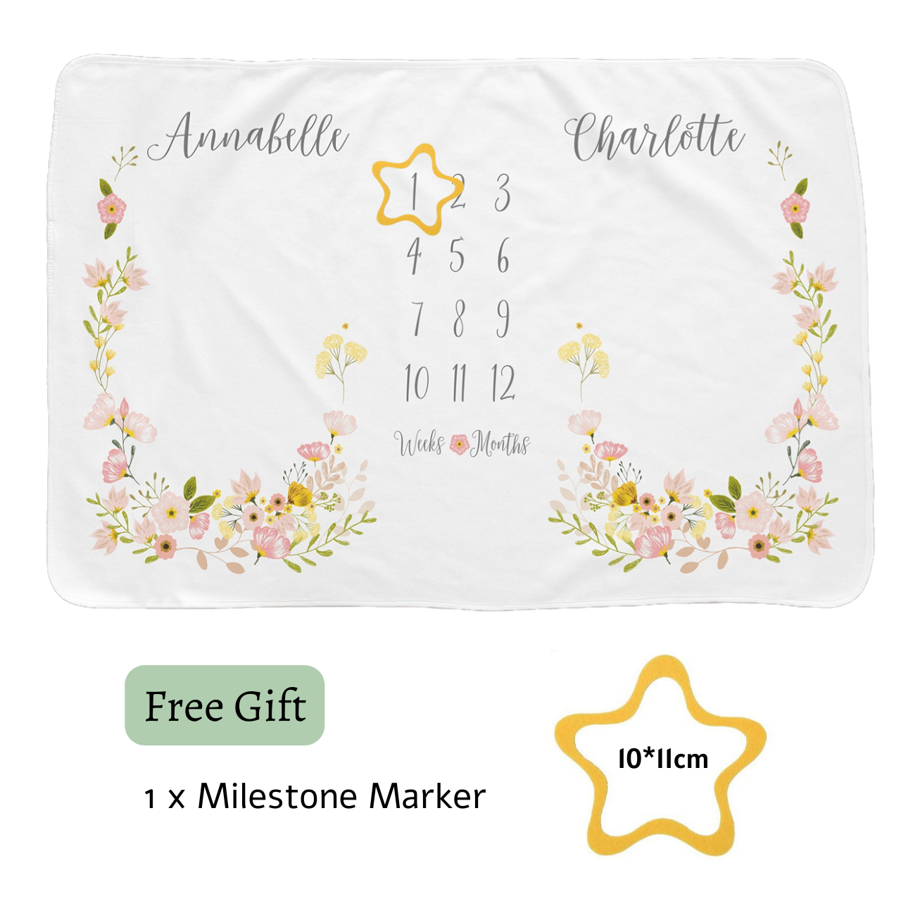 Personalized Baby Milestone Blanket for Comfort & Unique | BKMS010