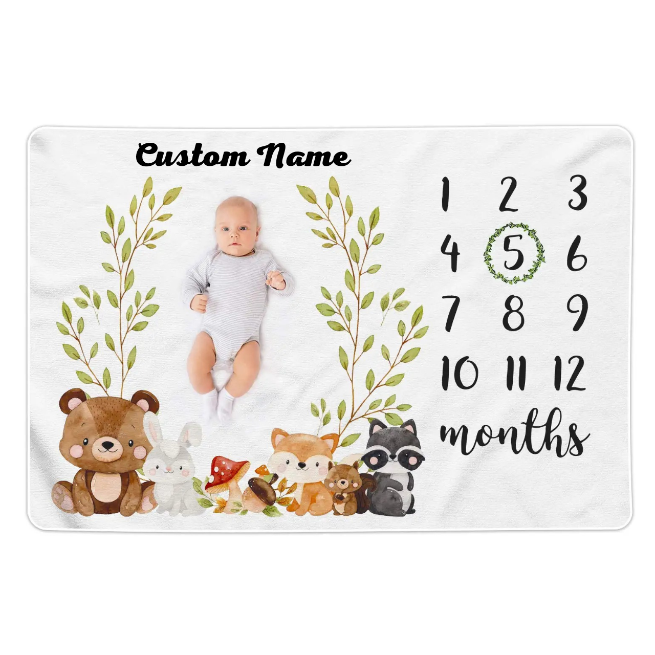 Personalized Baby Monthly Milestone Blanket for Comfort & Unique | BKMS001