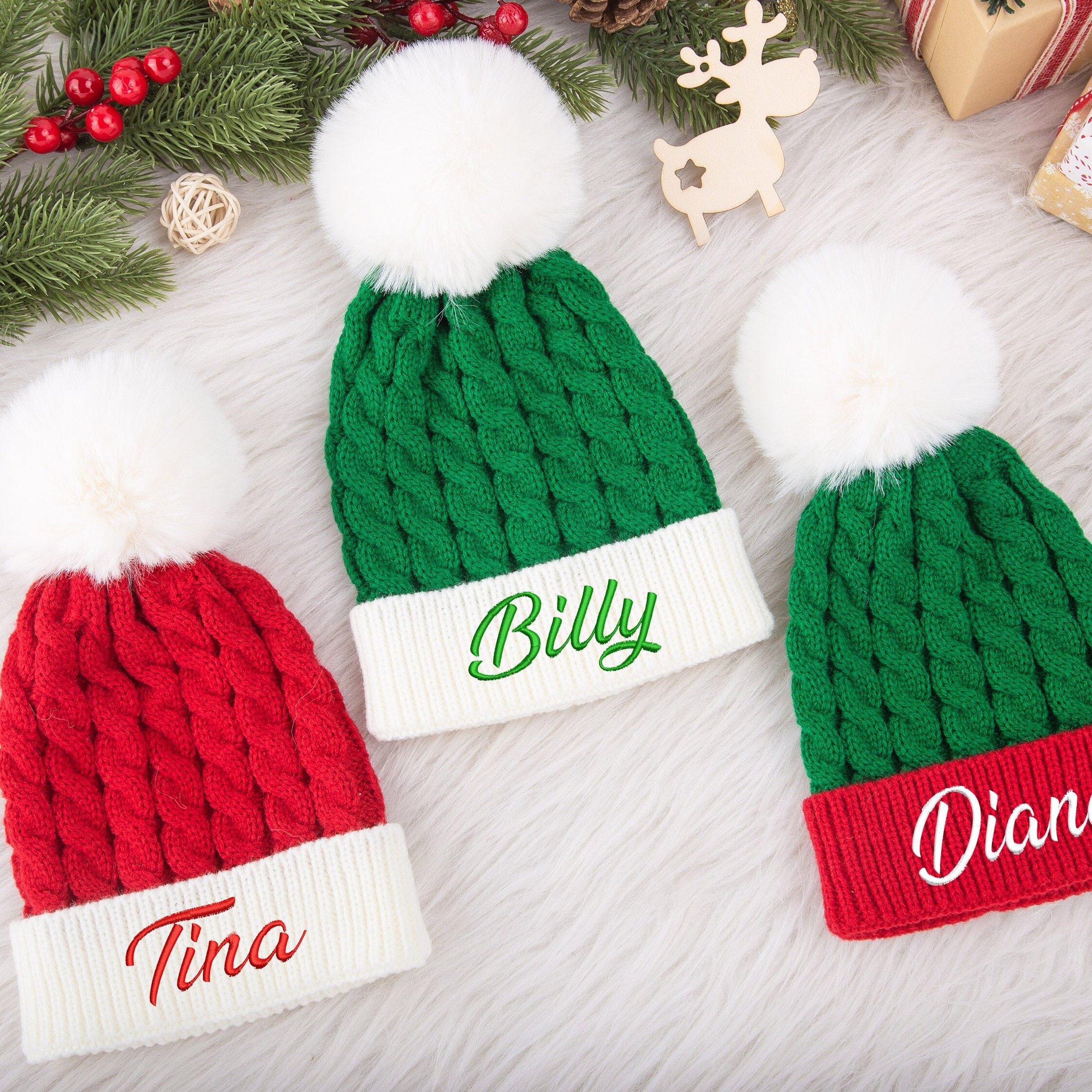 Personalized Embroidery Kid Christmas Pom Pom Hat for Comfort & Unique | HSKid11