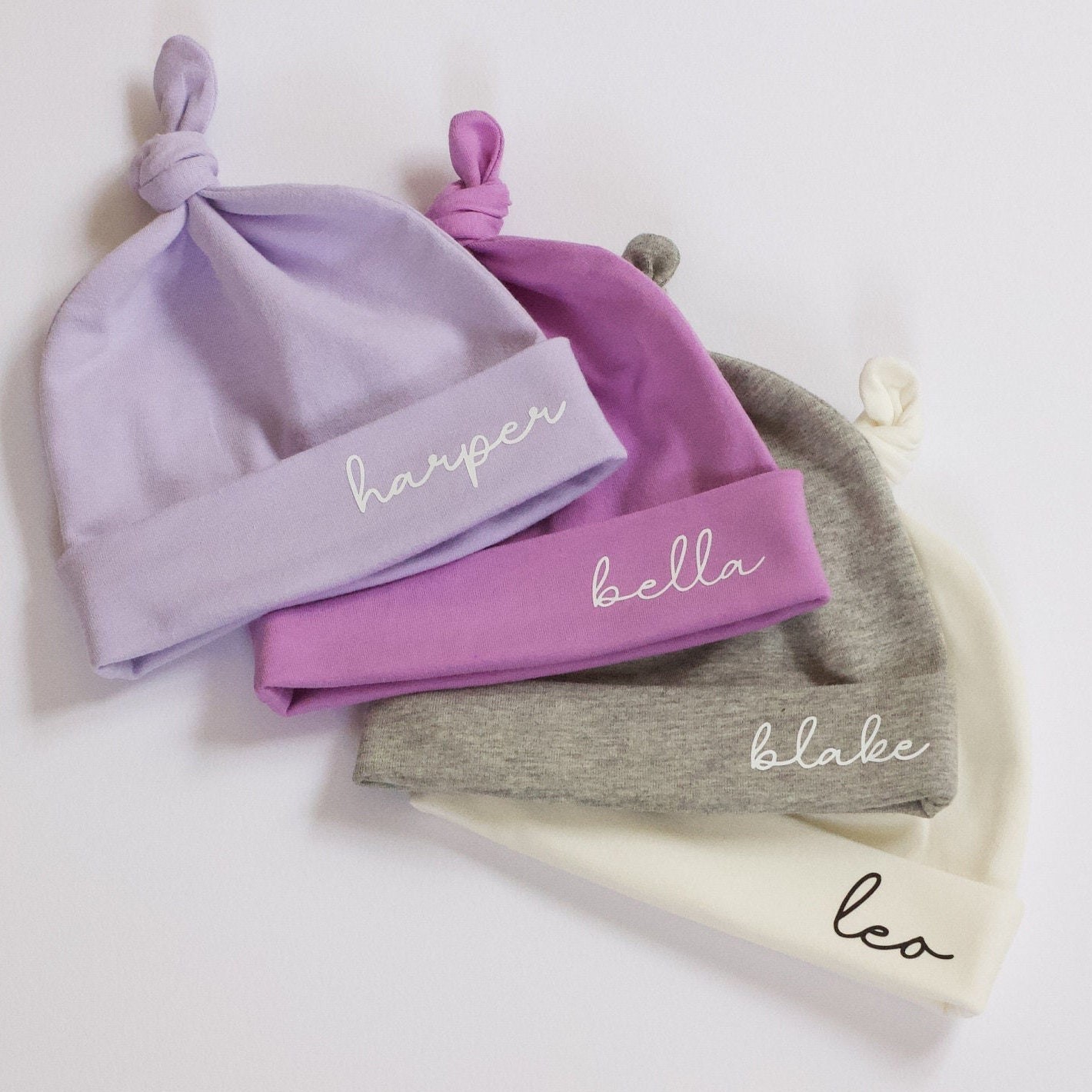 Personalized Newborn Baby Knot Hat Set | CWBaby14