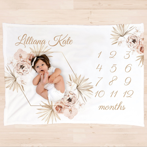 Personalized Baby Monthly Milestone Blanket for Comfort & Unique | BKMS002