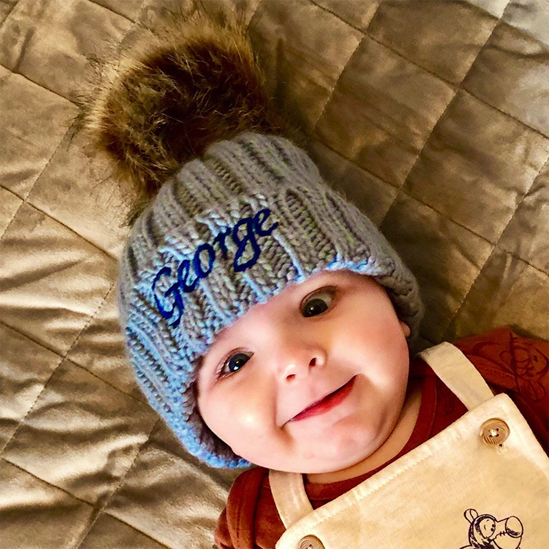 Personalized Embroidery Kid Pom Pom Hat and Scarf for Comfort & Unique | HSKid05