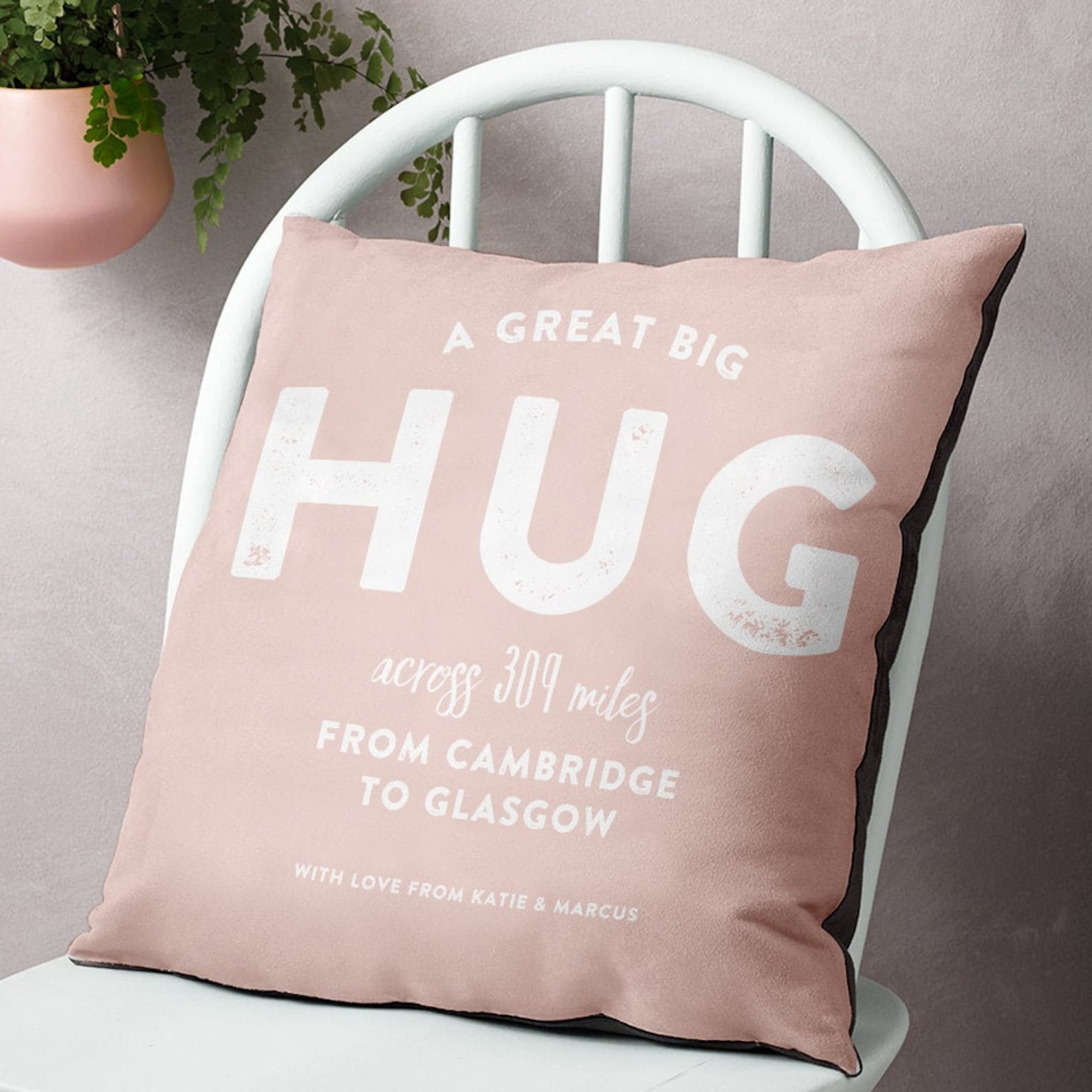 Personalised 'Hug Across The Miles' Cushion for Comfort & Unique | CWCush01
