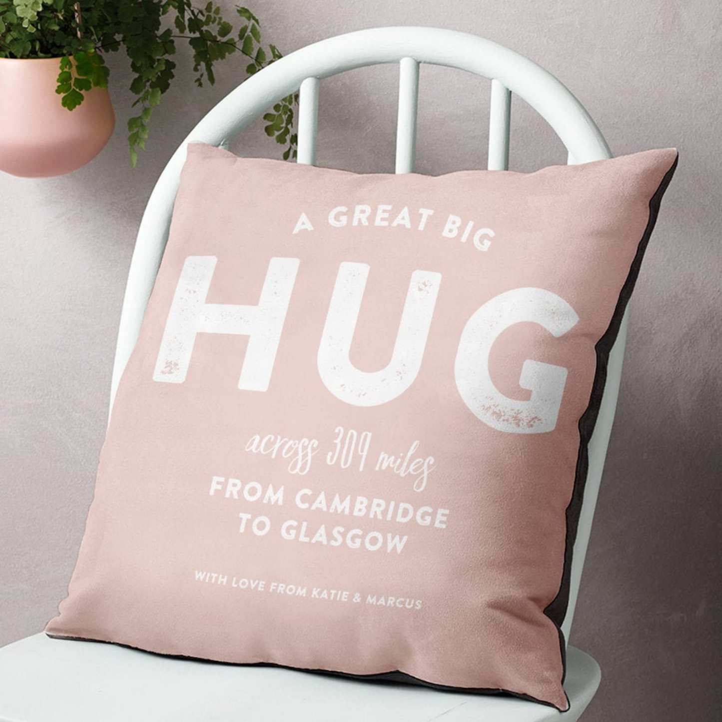 Personalised 'Hug Across The Miles' Cushion for Comfort & Unique | CWCush01