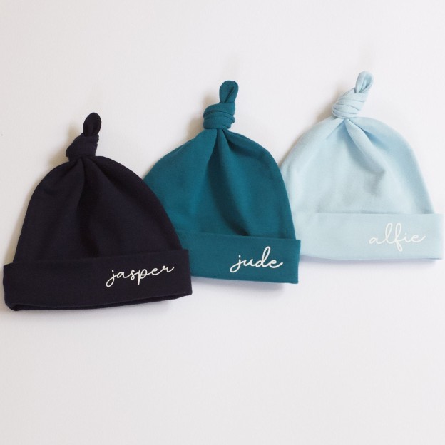 Personalized Newborn Baby Knot Hat Set | CWBaby14