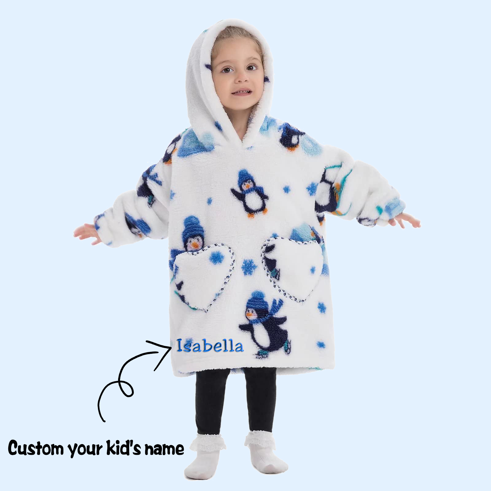 Personalized Embroidery Wearable Blanket Hoodie with Pockets for Toddl
