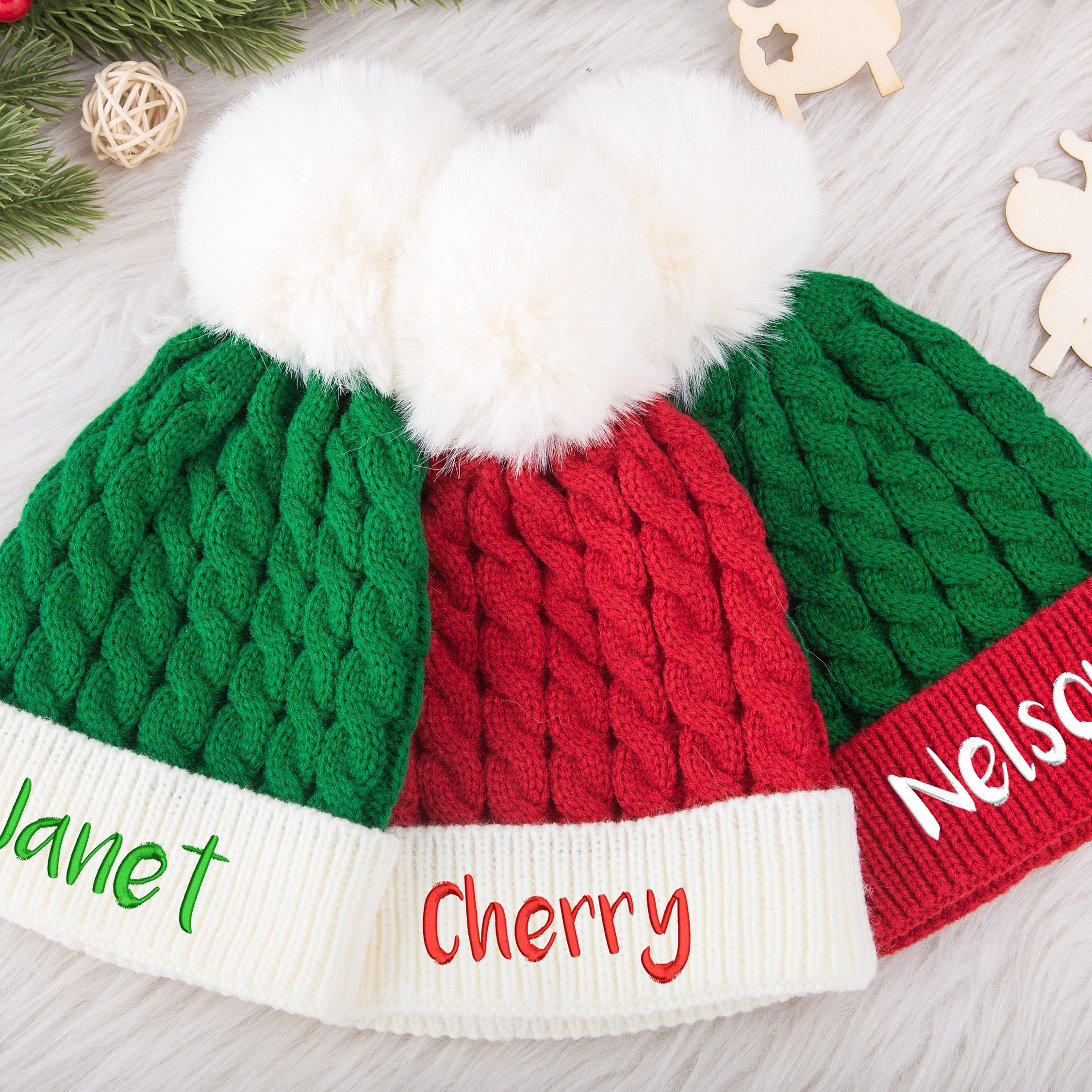 Personalized Embroidery Kid Christmas Pom Pom Hat for Comfort & Unique | HSKid11