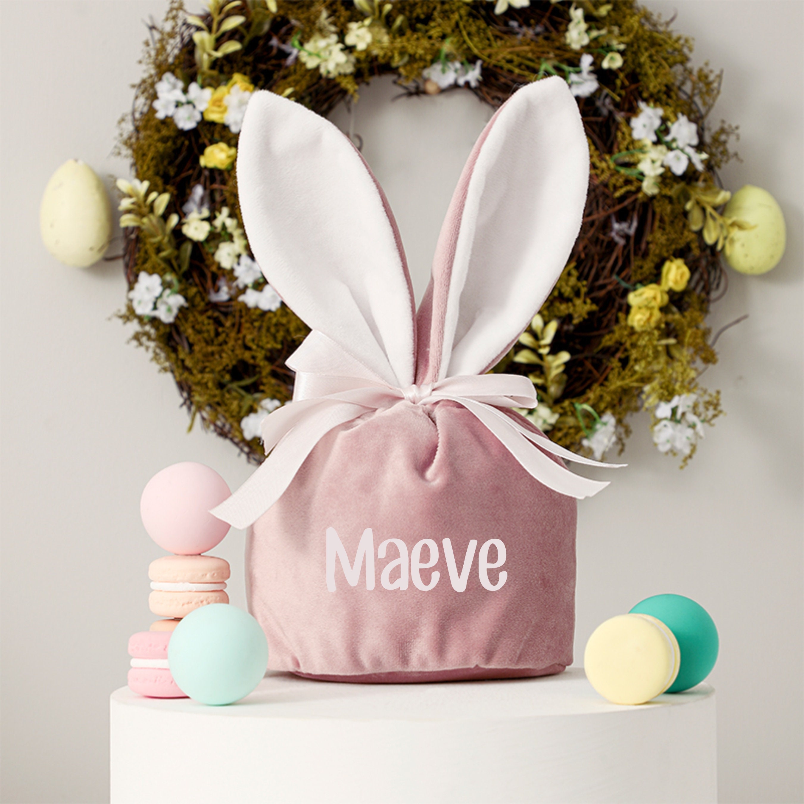 Personalized Name Easter Bunny Velvet Basket | CWEaster02
