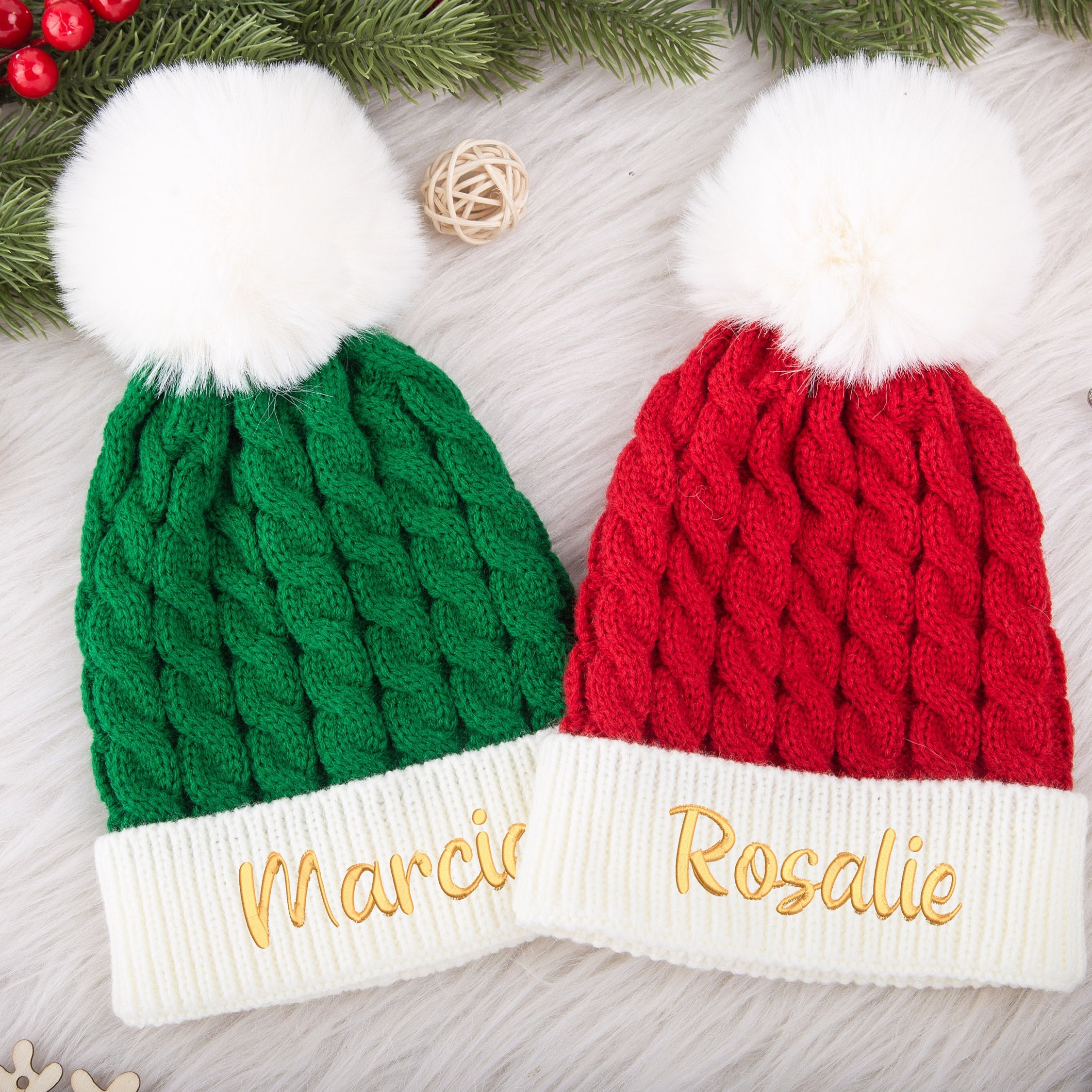 Personalized Embroidery Kid Christmas Pom Pom Hat for Comfort & Unique | HSKid11