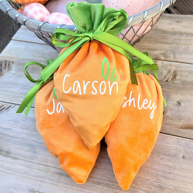 Personalized Name Easter Carrot Velvet Basket | CWEaster12