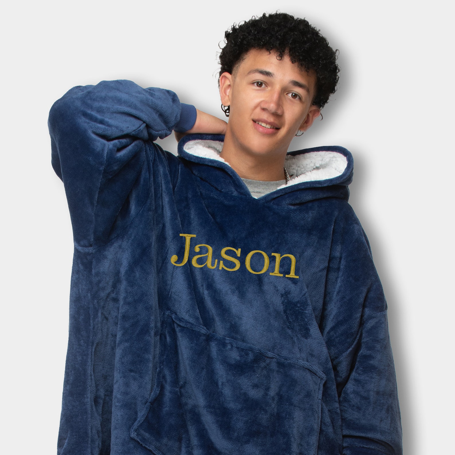 Personalized Embroidery Wearable Blanket Hoodie with Pockets for Unise