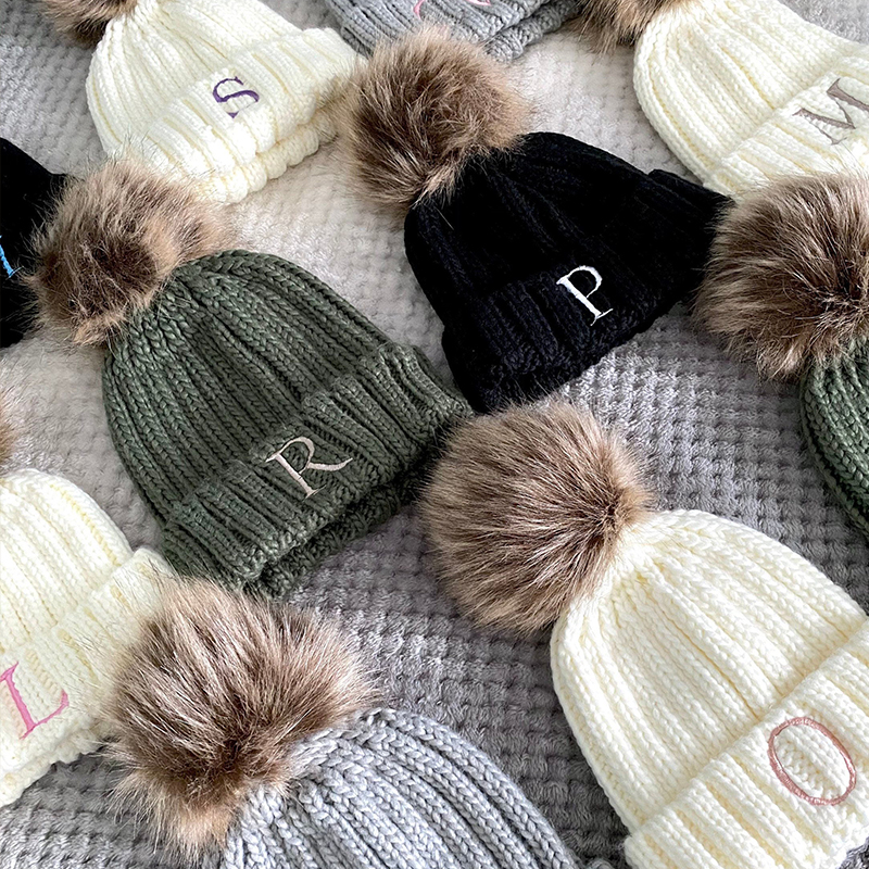 Personalized Embroidery Kid Pom Pom Hat and Scarf for Comfort & Unique | HSKid05