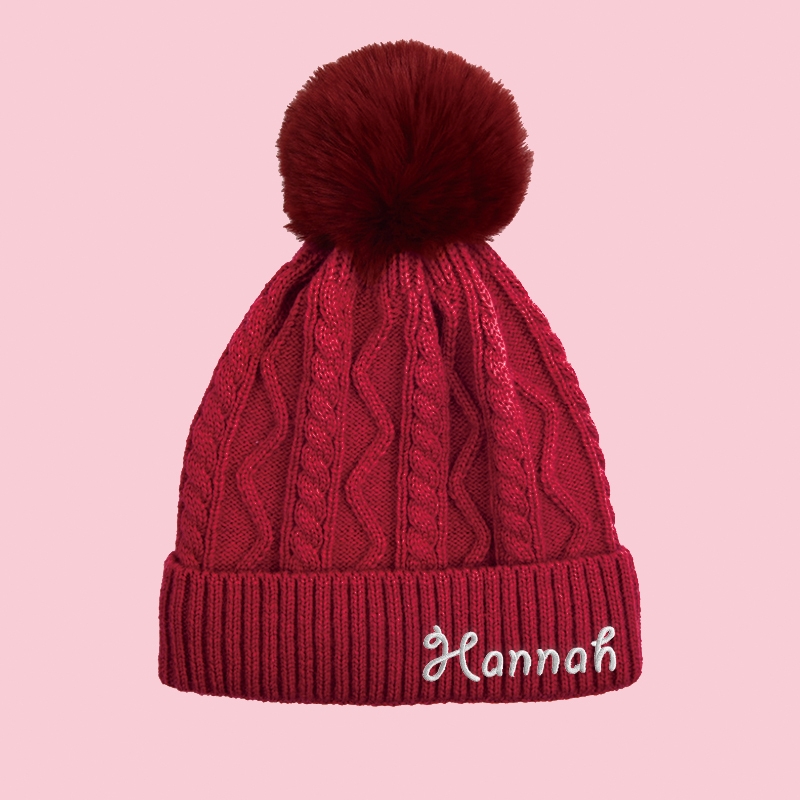 Personalized Embroidery Detachable Pom Pom Hat for Comfort & Unique | HSKid10