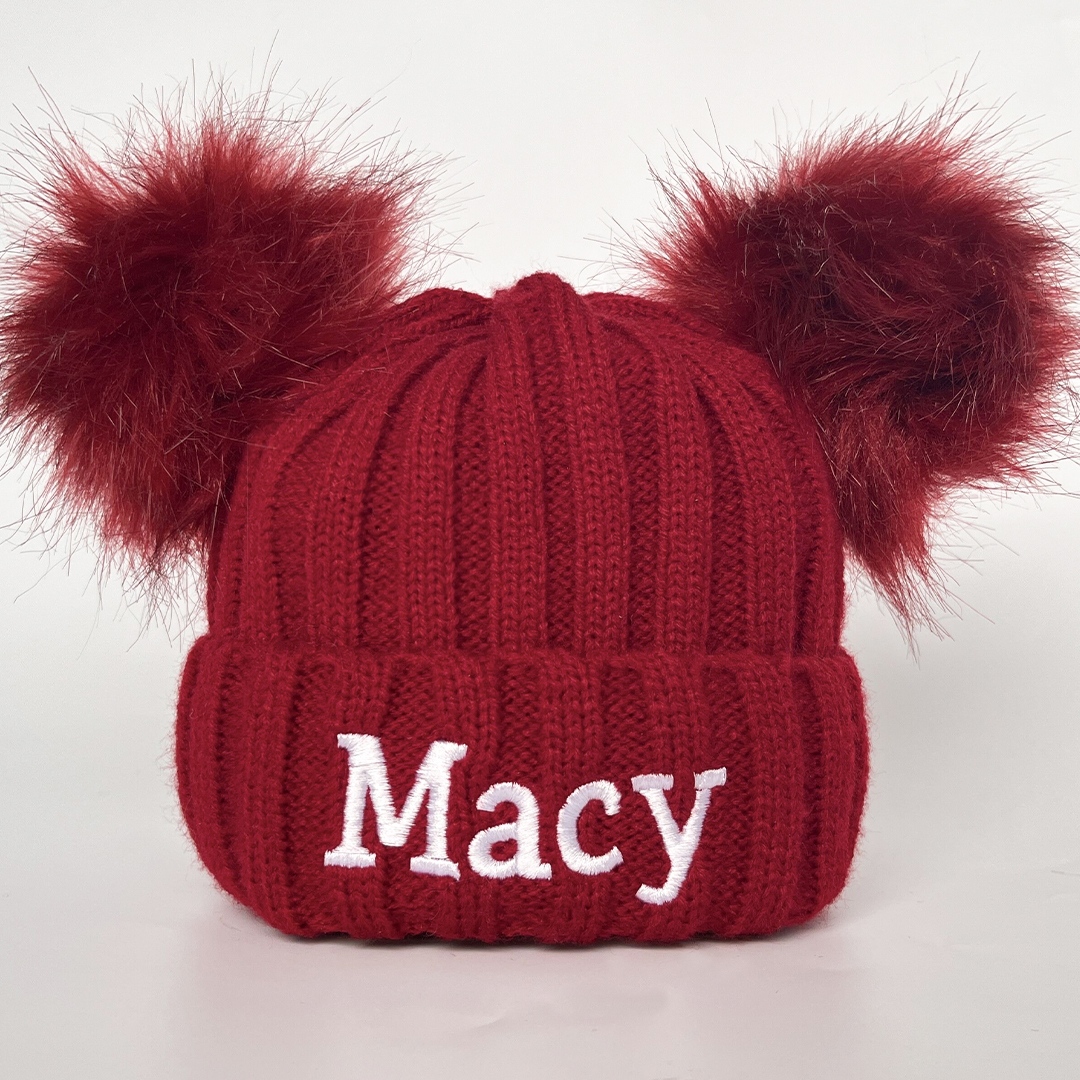 Personalized Embroidery Kid Pom Pom Hat and Scarf for Comfort & Unique | HSKid01