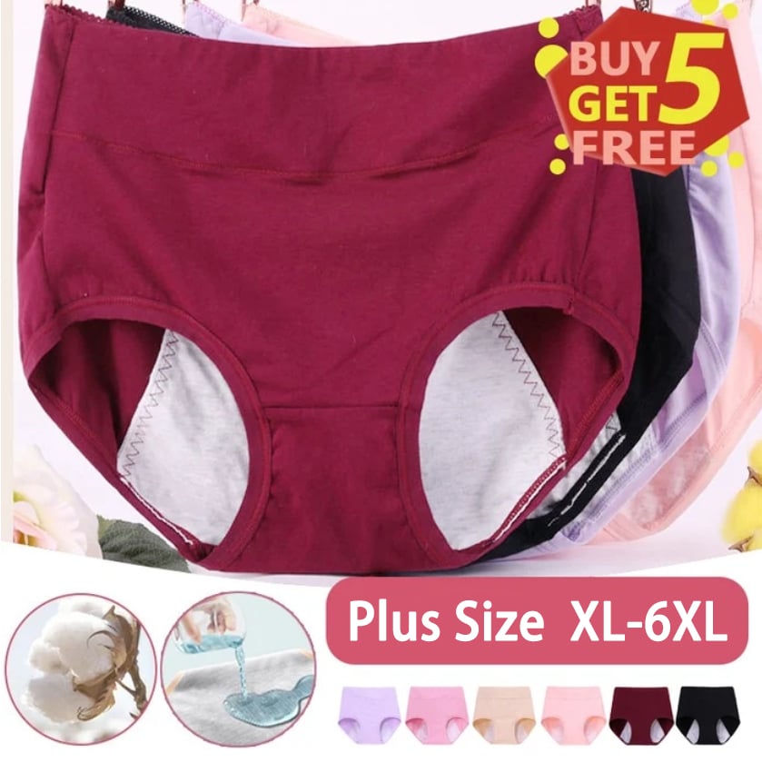 buy 5 get 5 free-High waist plus size cotton antibacterial and leak-proof physiological underwear