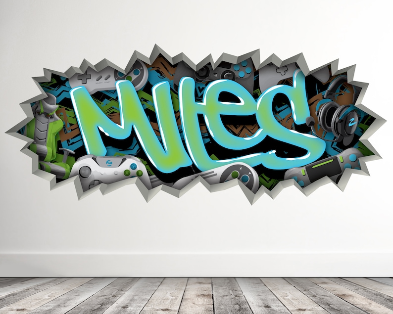 Gamer Graffiti Wall Decal Custom Personalized Boys Room Decor