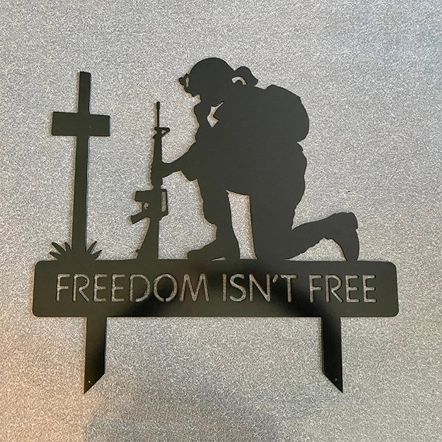 Memorial metal plaque for fallen soldiers, yard decoration