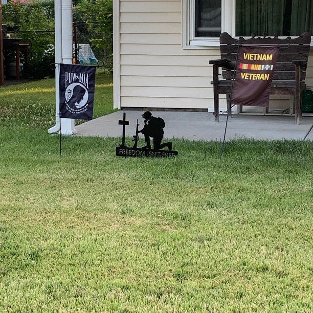 Memorial metal plaque for fallen soldiers, yard decoration