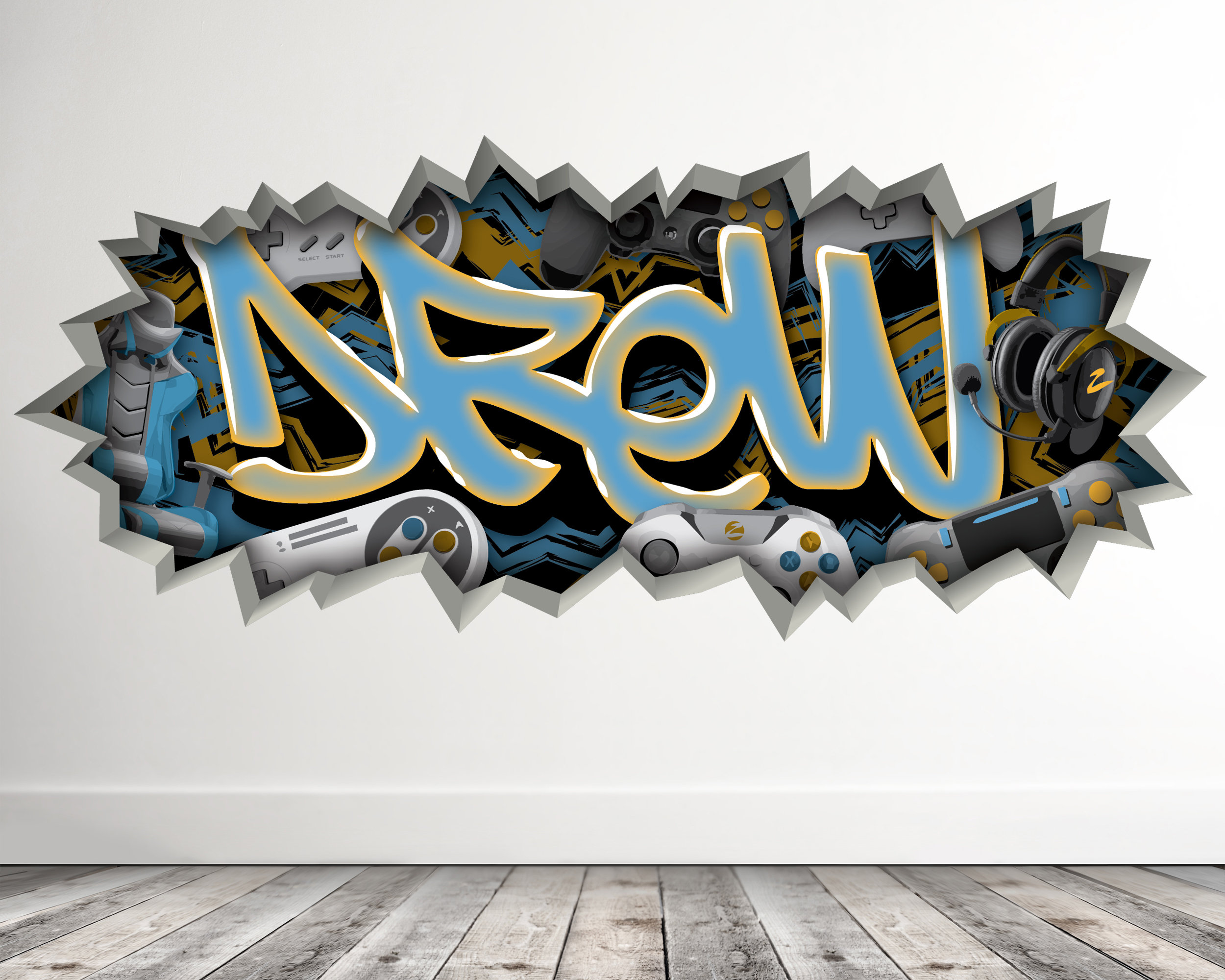 Gamer Graffiti Wall Decal Custom Personalized Boys Room Decor