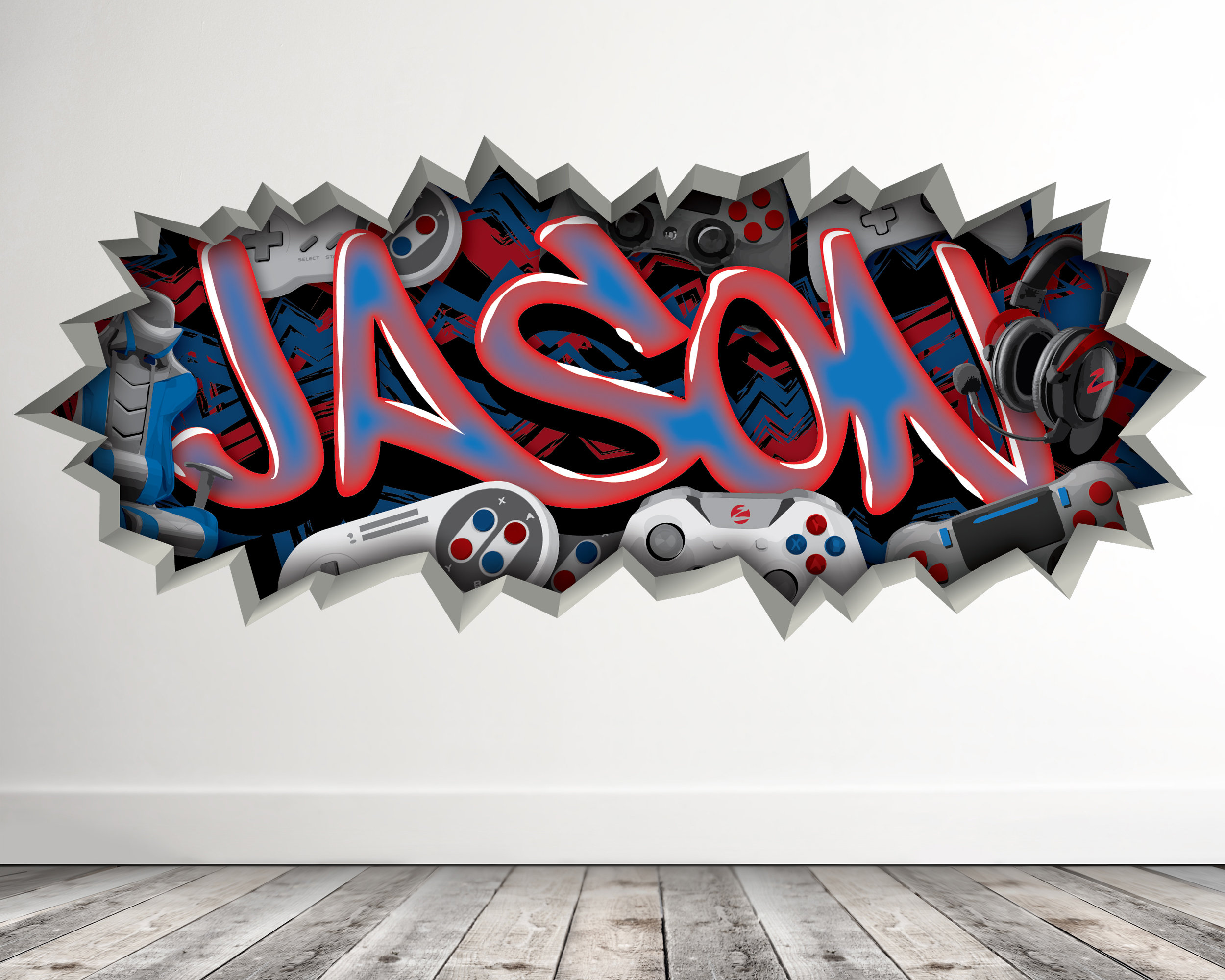 Gamer Graffiti Wall Decal Custom Personalized Boys Room Decor