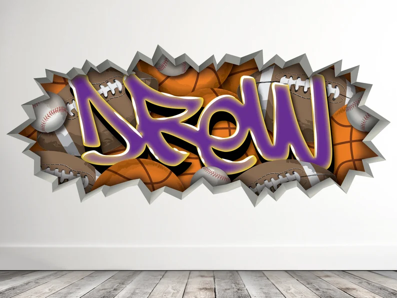 Sports Graffiti Name Wall Sticker 🏈Personalized Boys Room Decor