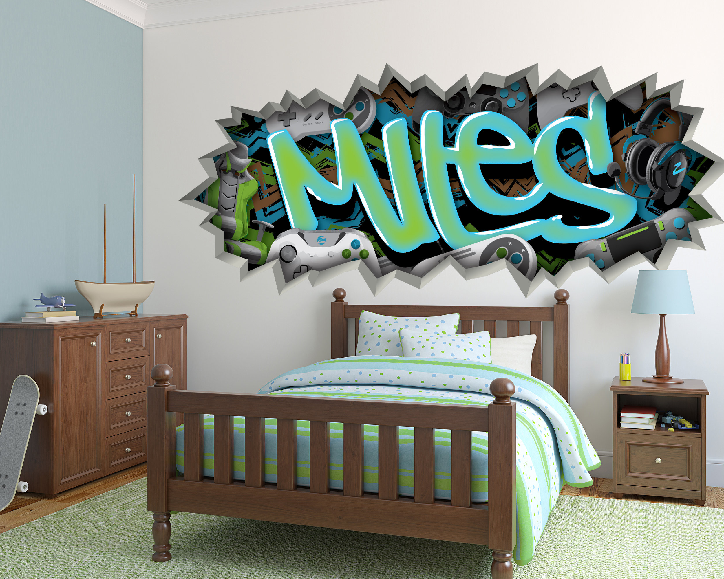 Gamer Graffiti Wall Decal Custom Personalized Boys Room Decor
