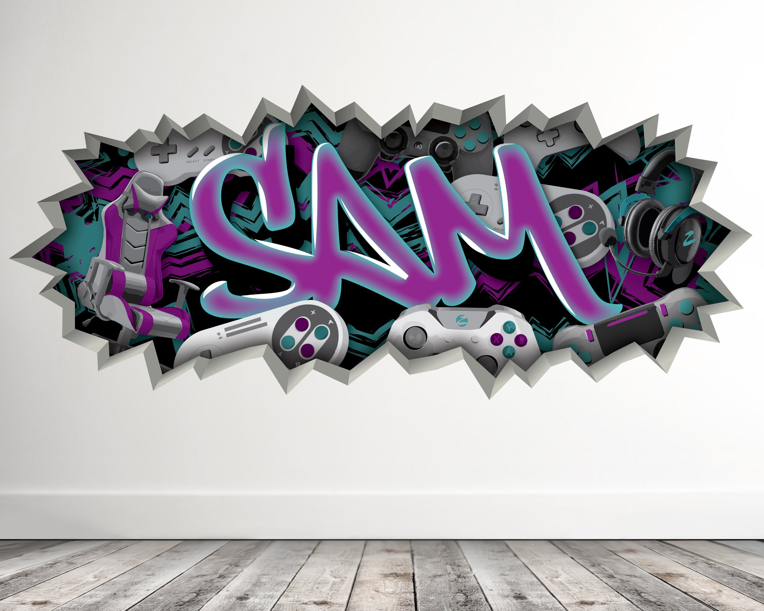 Gamer Graffiti Wall Decal Custom Personalized Boys Room Decor