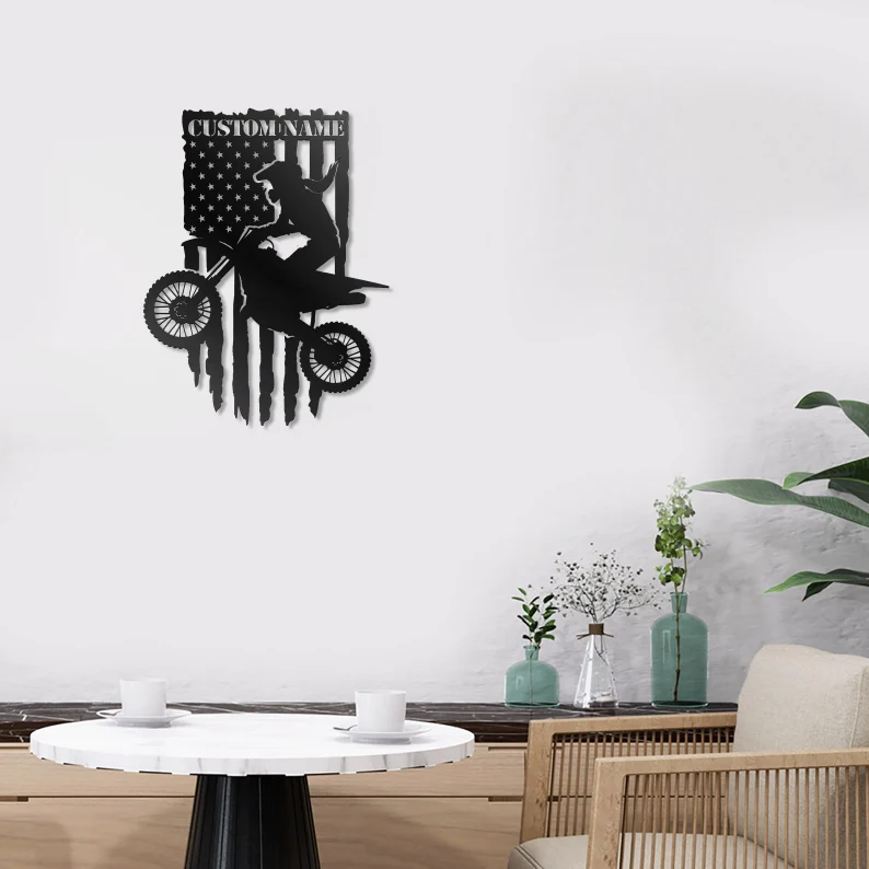 Custom Flag Female Motorcycle Metal Logo