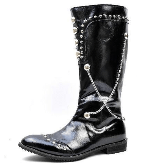 BLACKRISS™Men's Rivets Metal Chain Pointed Martin Boots-Blackriss