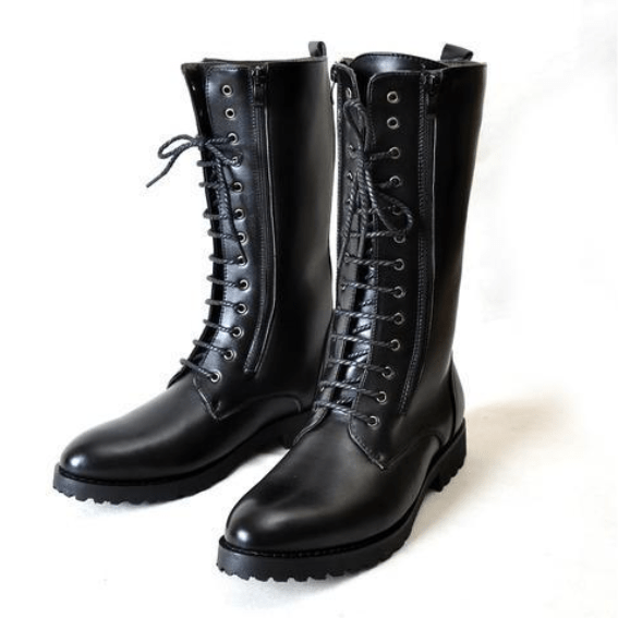 BLACKRISS™Men's Vintage Lace Up Zipper Faux Leather Army Boots Martin Boots-Blackriss