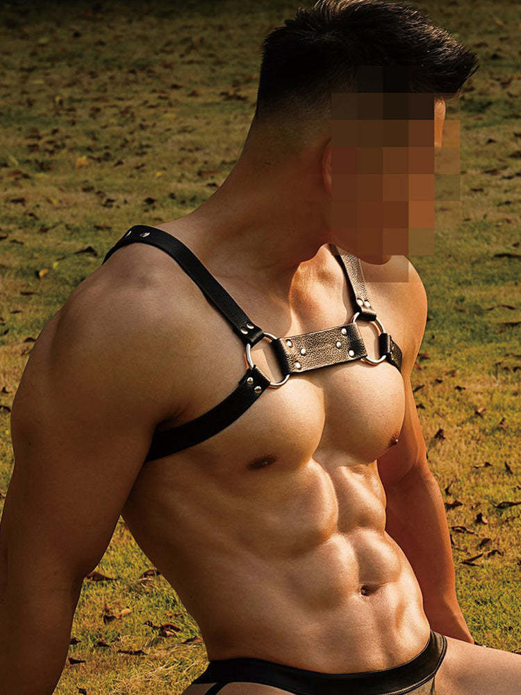 BLACKRISS™Sexy Double Thong Men's Low Waist Leather Panties Shaping Chest Strap-Blackriss