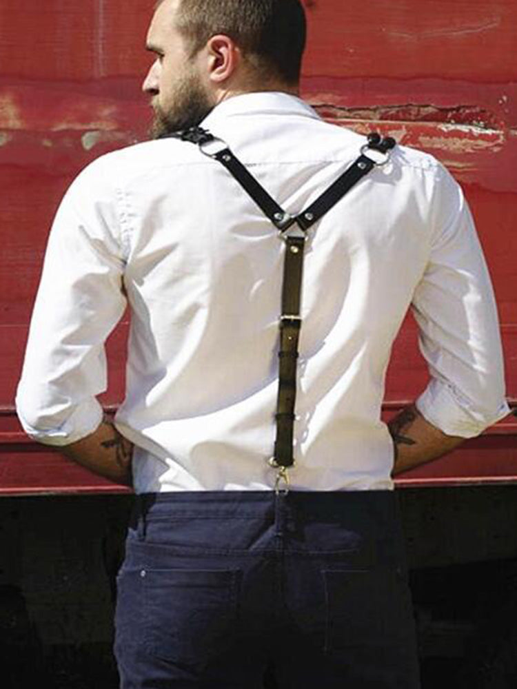 BLACKRISS™Strap Clip Men's Suspenders Leather Harness - Black-Blackriss