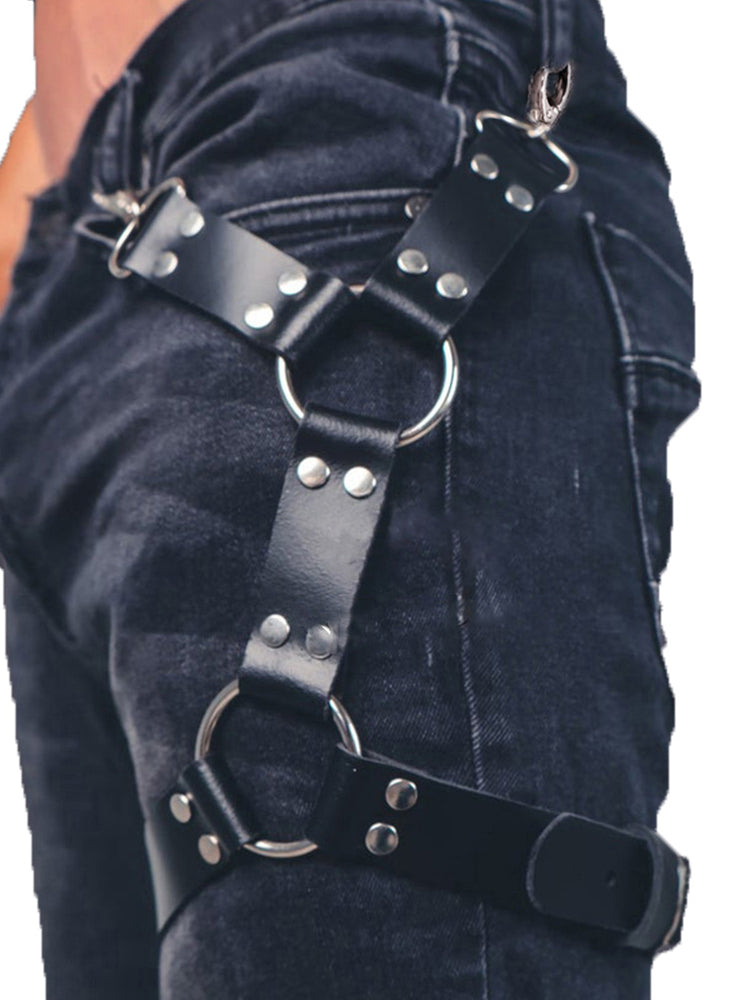 BLACKRISS™Leather Thigh Leg Garters Belt Harness Punk Body Cage-Blackriss