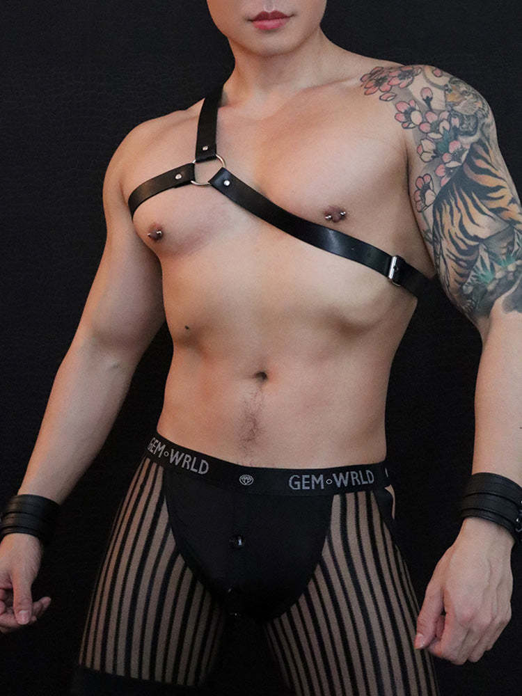 BLACKRISS™Men's Leather Bondage Straps Performance Wear Harness - Black-Blackriss
